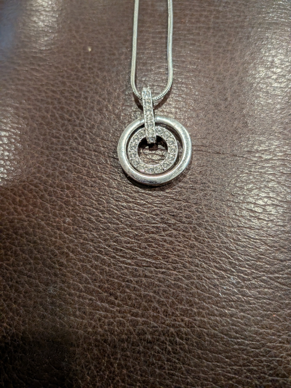Double Circle Pendant Necklace - Silver Tone